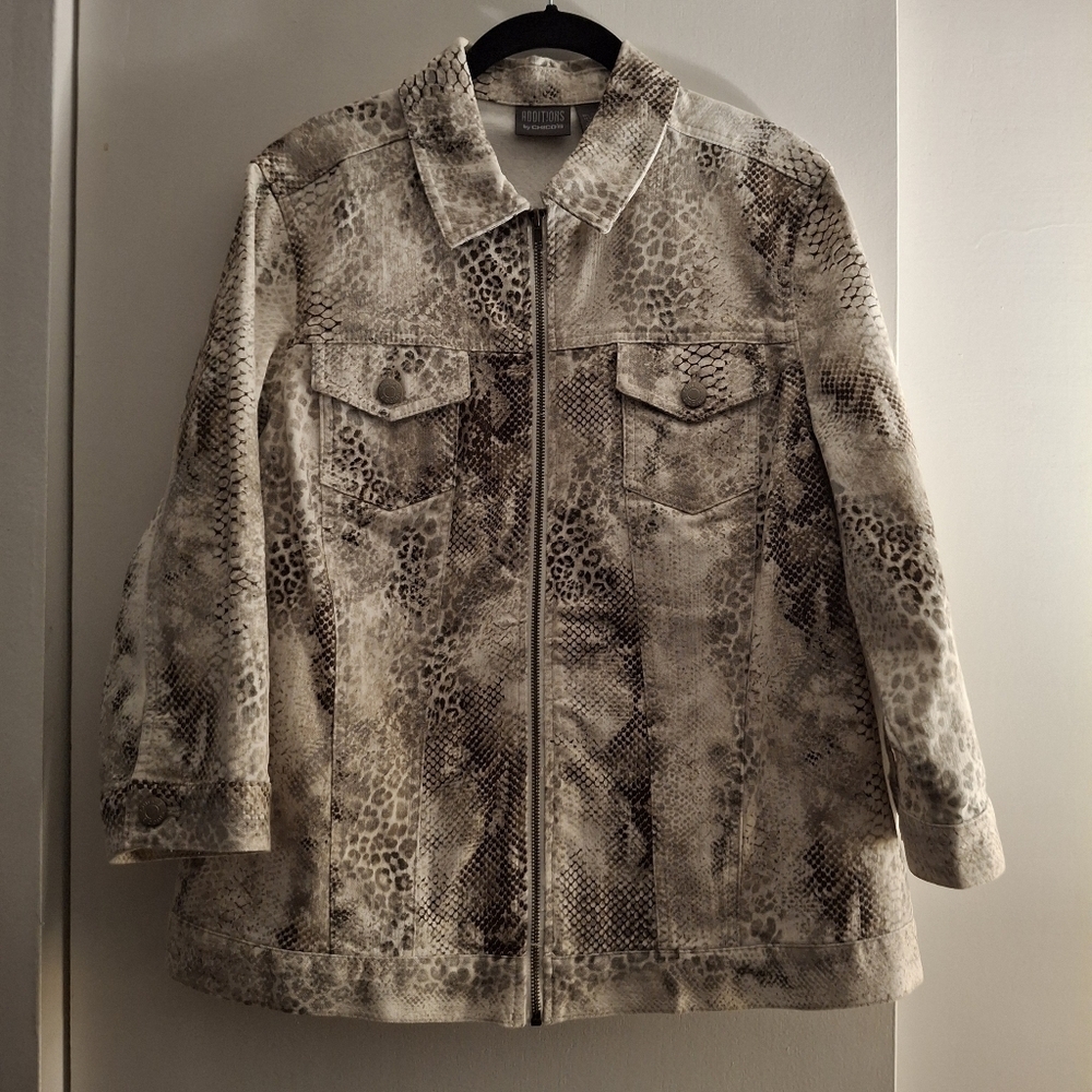 Chico's Brown & Tan Animal Patterned Women's Cropped Jacket